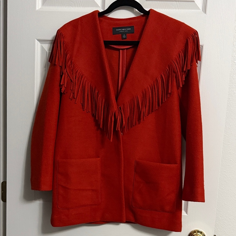 Marc New York, Orange Red, Fringe Blazer Coat Jacket
